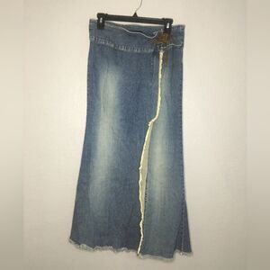 Blue Denim Skirt with Brown Tie